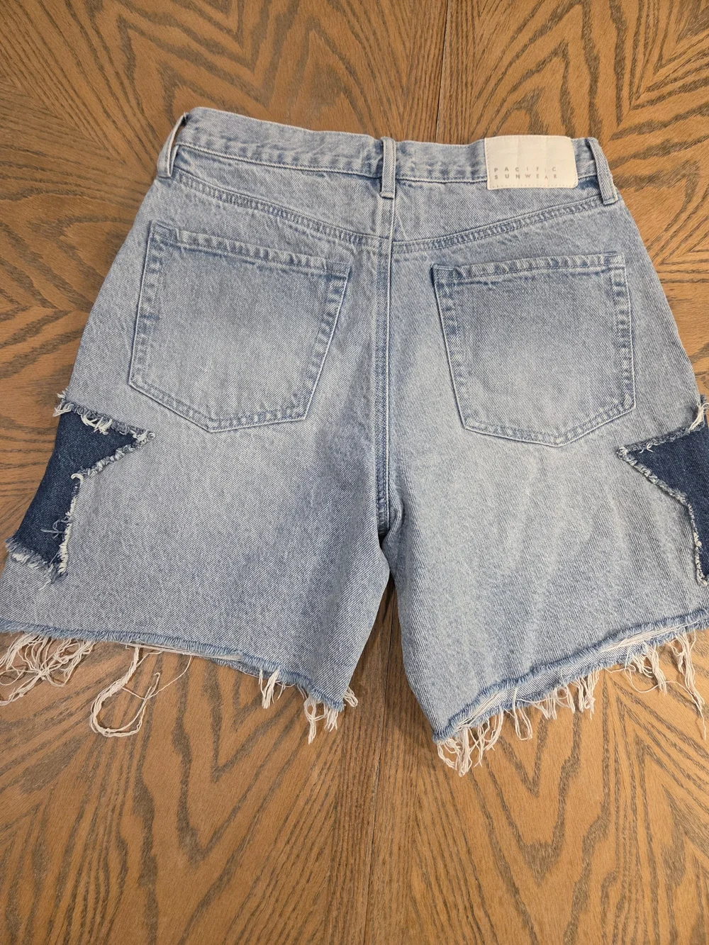 PacSun Light Wash Star Patchwork Festival Shorts 26